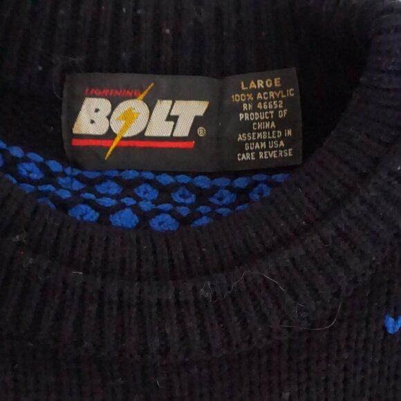 Vintage Bolt Black Acrylic Knit Southwestern Retro Eclectic Grandpa Sweater L - Picture 10 of 10